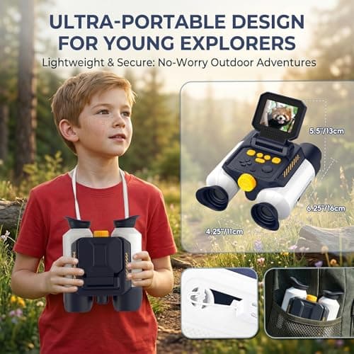 OAEBLLE Kids Binoculars with Night Vision Camera, 10X Zoom Digital Adventures Telescope with 2.4" IPS Screen, Nature Explorer STEM Toys for Bird Watching Camping, Gifts for Boys Girls Age 4-12 - White - Thumbnail 3