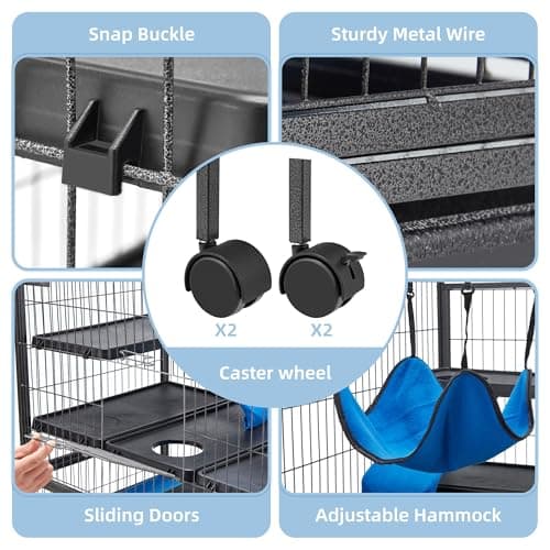 Fragess Small Animal Cage, 45''H Large Metal Rolling 4-Tiers Guinea Pig Cage, Ferret Cage, Rabbit Cage, Chinchilla Cage for Rats/Hamsters, 0.5'' Bar Spacing with Removable Ramp & Platform (Medium) - Thumbnail 4