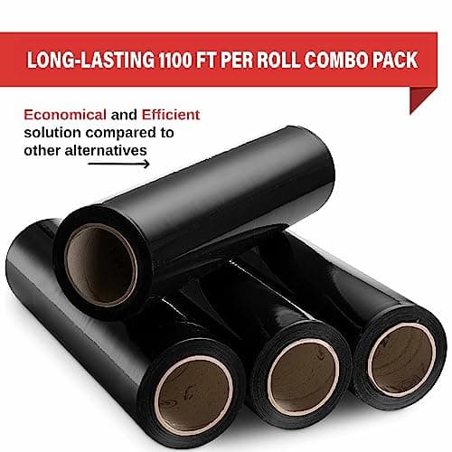 Black Stretch Wrap Industrial Strength Extra Thick 4 Rolls 18" 1100 SqFt 80 Gauge Shrink Wrap Roll for Moving Supplies, Furniture, Pallets, Plastic Wrap for Packing, Stretch Film - Thumbnail 4