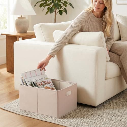 StorageWorks Fabric Storage Bins for Shelves, Closet Organizers and Storage Baskets, Collapsible Storage Bins with Cutout Handles, Large, 4-Pack, Light Brown - Thumbnail 2