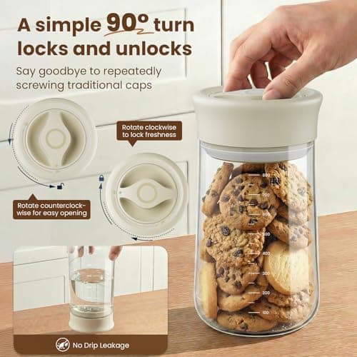 OURCABECUE Airtight Coffee Bean Storage Container, 27 oz Easy Open Quarter Twist Glass Food Storage Jars with Lid, Wide Mouth Mason Jars for Meal Prep, Overnight Oats, Grains, Loose Tea and More - Thumbnail 2