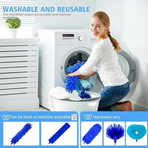 6-in-1 Duster for Cleaning Kit, Extendable Duster with Stainless Steel Pole - Microfiber, Ceiling Fan Cleaner Dusters and Chenille Dusters, Bendable Cobweb Removers for High Ceilings, Fans, Blinds - Thumbnail 5