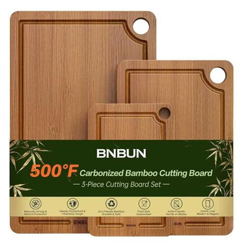 Bamboo Cutting Board for Kitchen – 3-Piece Wooden Boards with Juice Grooves, Side Handles, Non-Slip Mats – Perfect for Meat, Veggies Fruit,Cutting Board & Knife Sets – Ideal Kitchen Gift - Image 1