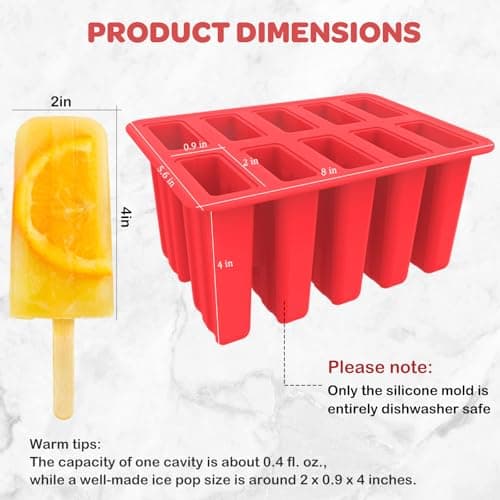 Miaowoof Homemade Popsicle Molds, 10-Cav Non-BPA Silicone Ice Pop Maker, with 50 Sticks, 50 Bags, 10 Reusable Sticks, Funnel, Brush and Ice Pop Recipe (Red+Bin) - Thumbnail 5