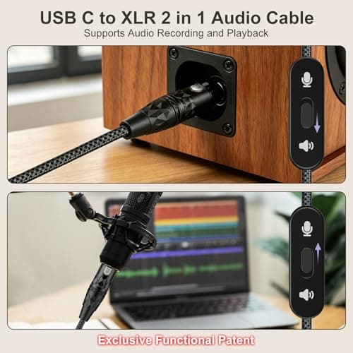 J&D USB C to XLR Microphone Cable, 2 in 1 Audio Cord with Switch Button, Supports Audio Recording and Playback, Compatible with iPhone 15 Series, XLR Female Connector, 6.6 feet - Thumbnail 2