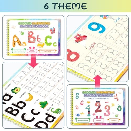 QianShouYan Magic Grooved Writing Practice Books, Grooved Handwriting Practice for Kids 3+, Preschool Learning Activities (6 Books with Pens) - Thumbnail 6