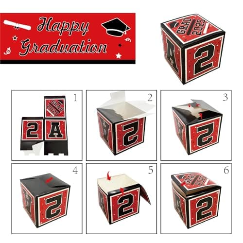 Graduation Decorations 2026 Black Red and White Balloon Boxes, Class of 2026 GRAD Letters, Balloon Garland Kit, Congrats Grad Banner Photo Backdrop for High School & College - Thumbnail 5