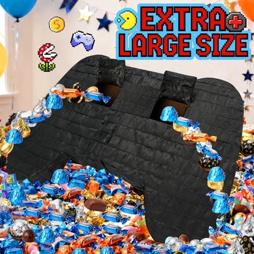 Large Video Game Controller Pinata with Stick and Blindfold - Heavy Duty Gamepad Pinata for Boys Birthday Party Supplies - Level Up Gamer Themed Party Decorations and Interactive Games - Thumbnail 5