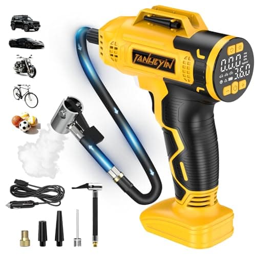 Portable Tire Inflator Air Compressor Compatible with Dewalt 20V Battery, DC 12V Car Power Supply, 160PSI Cordless Air Pump with LCD Pressure Gauge, LED Light, 5 Preset Modes for Car, Bike, Ball - Image 1