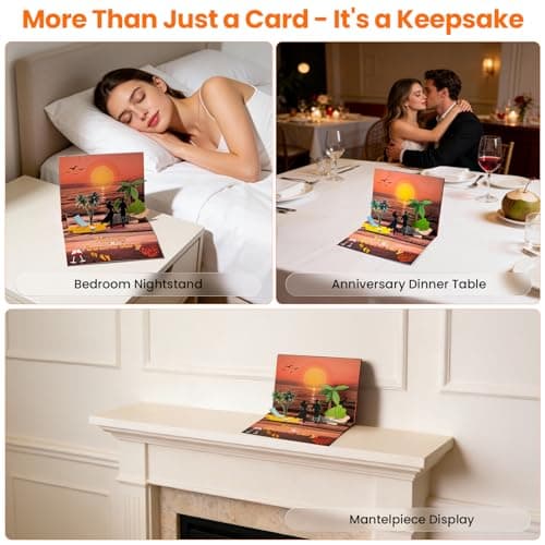 mountova Anniversary Card with Music and Lights, 3D Pop Up Happy Anniversary Cards for Women Men Wife Husband Couple, Beach Vacation Invitation Card for Him or Her - Thumbnail 6