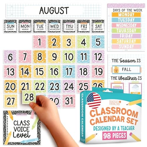 Classroom Calendar Set Bulletin Board Decor – School Calendar for Classroom Elementary, Composition Notebook Bulletin Board Decorations, Preschool Calendar Bulletin Board Set for Classroom Decor