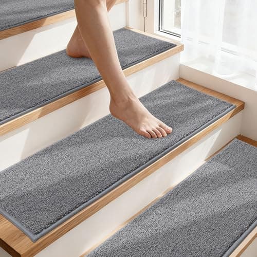 COSY HOMEER Stair Treads Non-Slip Carpet Stair Treads for Wooden Steps, Indoor Stair-Runner Rugs for Kids Elders & Pets 28"x9" (4Pc, Gray) - Image 1