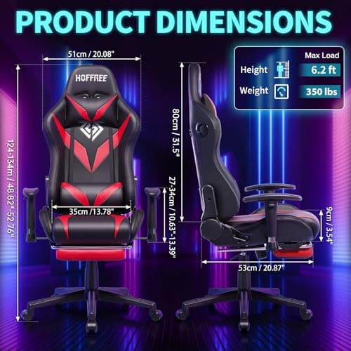 Led Gaming Chair with Speakers Massage 165° Reclining Computer Chairs-Red - Thumbnail 3