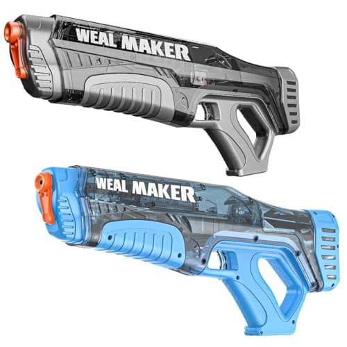 Artcool 2Pcs Powerful Fast Auto Suction Electric Water Gun,Full Auto 220+ Continuous Water Pistol Up to 22-26FT Range,IP67 Waterproof Squirt Guns Long Battery Life(Black+Blue)