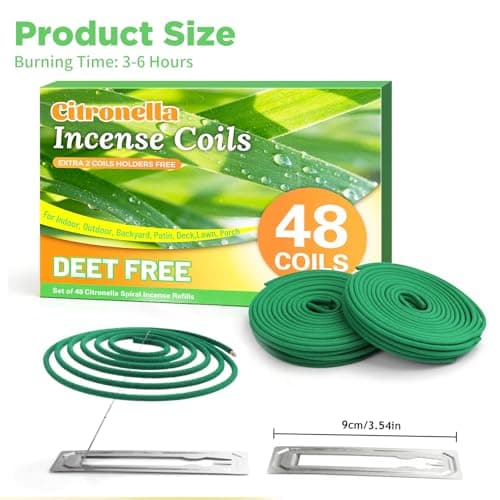 FIRIK Citronella Coils, 48 Pack Citronella Incense Coil with 2 Holders, Natural Lemongrass Fagrance, for Indoor and Summer Outdoor Patio Camping Trip Garden Gathering - Thumbnail 3