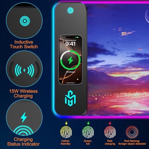 Mouse Pad Gaming Wireless Charging, 800x300x4mm Extended Desk Mat with 10 RGB Light Modes, Non-Slip Rubber Base, Waterproof Computer Keyboard Mat for Gamer, PC, Laptop, Office, Twilight Blue-Purple - Thumbnail 3