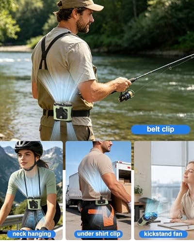 KlikKlak Portable Waist Fan, 4-in-1 Dual Motor Belt Clip Fan with 100-Speed Dial, LED Light, Wearable Under Shirt Fan for Outdoor Work, Camping, Travel - Thumbnail 6