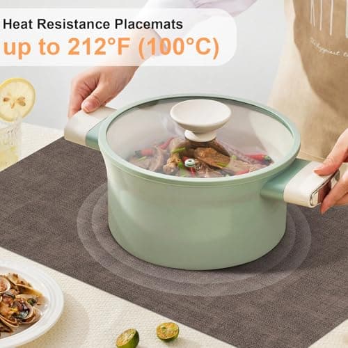 Boobezeen Faux Leather Placemats Set of 6, Heat Resistant Wipeable Washable Vinyl Place Mats, Waterproof Anti-Slip Dining Table Mats, Suitable for Indoor & Outdoor Use (Coffee) - Thumbnail 3