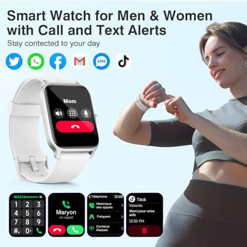 Smart Watches for Women Men, 1.85” HD Touchscreen Fitness Tracker with Call & Message Alerts, 24/7 Heart Rate/Sleep Monitor,100+ Sport Modes, 2ATM Waterproof Smart Watch for Android iPhone (White) - Thumbnail 2