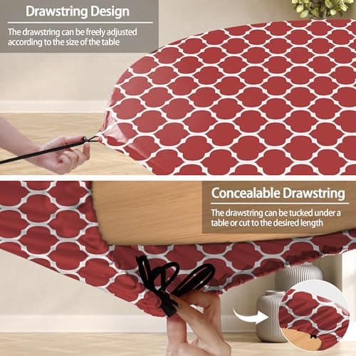 opstellen Fitted Round Tablecloth Wipeable Table Cloths Vinyl Indoor Outdoor Circle Covers for 36-44inch Table Dining Living Room Home Must Haves Gifts Summer Fall Patio Picnic Camping Garden Stuff - Thumbnail 3
