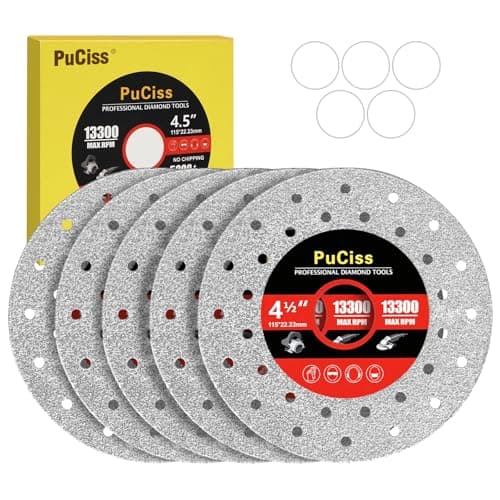 PuCiss 4-1/2 Inch Tile Cutter Diamond Saw Blades for Angle Grinder,7/8" Arbor Multi-Material Cut Off - Grinding Disc for Tile, Glass, Marble, Granite, Angle Grinder & Diamond Saw Blade - 5 Pack