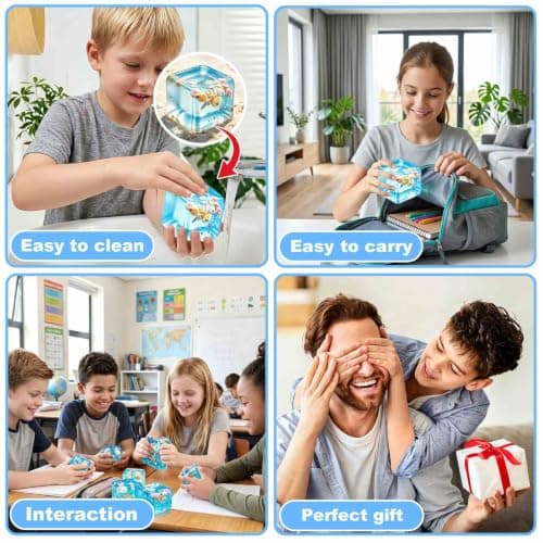 Squeeze Toys Squishies Stress Cube - 2 Pack Stress Relief Fidget Toy for Teens & Adults, Soft TPR Sensory Squeeze Toy for Anxiety Relief, Cool Office Desk Decor & Party Favors, Durable & Washable - Thumbnail 6