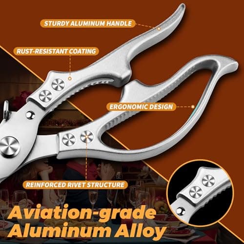 Poultry Shears, Kitchen Scissors for Food, All Purpose Heavy Duty for Chicken Wing/Thigh/Bone, Meat, Quail, Fish, Turkey, Vegetables, Stainless Steel Cooking Aid Scissors, Dishwasher Safe - Thumbnail 5