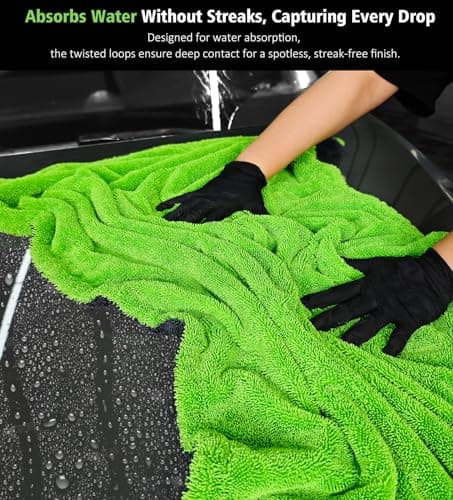 YeewayVeh "Agile Giant Car Drying Towel, 28x36 Inch Quick Car Wash Drying Towels, 1400 GSM Super Absorbent, Double Sided Microfiber Towels for Cars Effortless & Scratch-Free Detailing, Green - Thumbnail 3