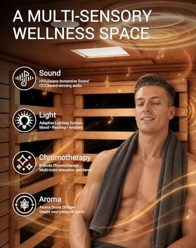 Mikolo 1 Person Far Infrared Sauna for Home | Ultra-Low EMF Indoor Dry Sauna | Solid Canadian Hemlock with 5 Carbon Heaters | Chromotherapy Light Therapy & Bluetooth for Wellness and Relaxation(Black) - Thumbnail 4