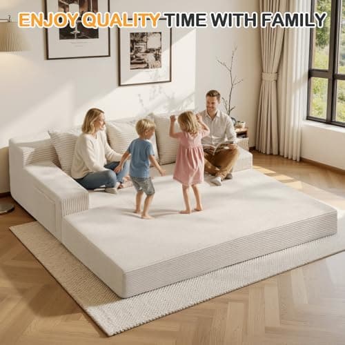 Erament Convertible Futon Sofa Bed Couch, 78'' Corduroy Folding Sofas Bed, Compression Boneless Floor Couch Sofa Beds with 3 Pillows for Living Room Bedroom Apartment - Thumbnail 3