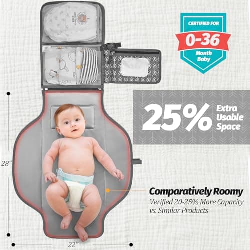 Portable Diaper Changing Pad - Changing Pad Portable with Wipes Pocket, Waterproof Diaper Changing Mat, Portable Changing Pad for Baby, Newborn Gift (Grey Arrows) - Thumbnail 4
