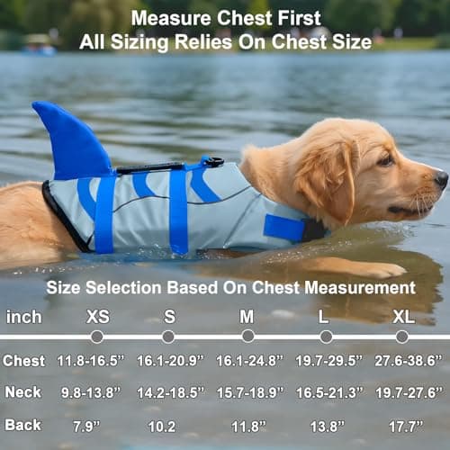 Fragralley Dog Life Jacket Shark, Dog Life Vest Adjustable Ripstop, Dog Swimming Safety Vest with Superior Buoyancy & Rescue Handle for Small Medium Large Dogs, Swim, Pool, Beach, Boating - Thumbnail 3