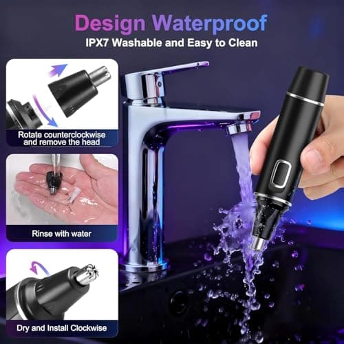 AREYZIN Nose Hair Trimmer for Men,Rechargeable Ear and Nose Trimmer,2026 Professional 2 in 1 Painless Eyebrow & Facial Hair Trimmer with IPX7 Waterproof Dual Edge Blades (Black) - Thumbnail 5