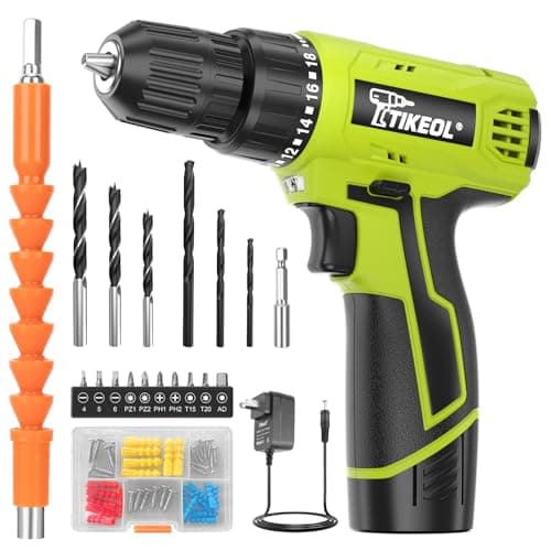 TIKEOL 12V Cordless Drill Set with Battery & Charger, Electric Power Drill with Pure Copper Motor, 180 In-lbs Torque, 18+1 Clutch, 3/8" Keyless Chuck, LED Light, Drill Kit for Home Repair, DIY(Green) - Image 1
