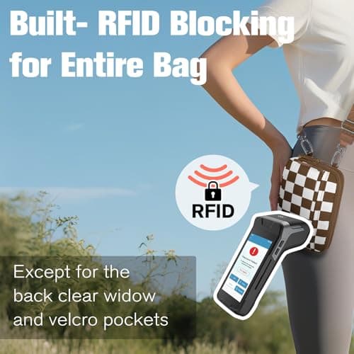 WOOMADA Checkerboard Nylon wristlet wallets for women - Crossbody Bag with Credit Card Holder & Cell Phone Organizer(Caramel Checkerboard) - Thumbnail 4