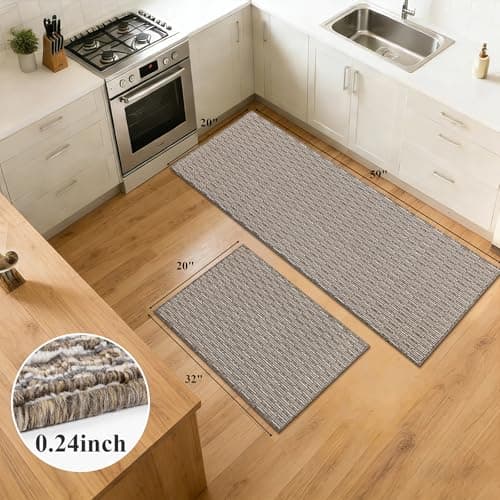 U'Artlines Kitchen Rugs and Mats Set of 2, Non Skid Washable Multicolored Farmhouse Kitchen Mats for Floor, Absorbent and Stain Resistant Floor Mat for Laundry, Sink Decor 20x32+20x59(Brown) - Thumbnail 2