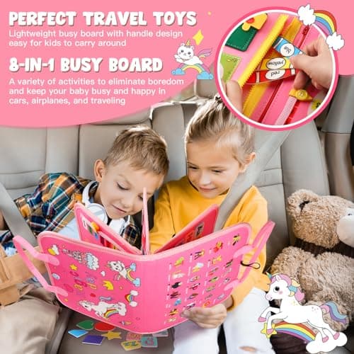 AJsupojouet Toddler Busy Board，Busy Book Montessori Toys，Toys for 3 Year Old Girl Birthday Gift，Sensory Bins Toys，Learning Toys，Preschool Learning Activities Book Airplane Travel Essential Kid Toys - Thumbnail 5