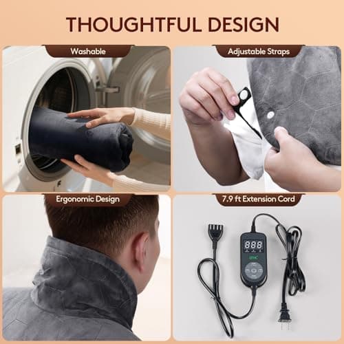 Far Infrared Heating Pad for Neck and Shoulders and Back - 6X Deeper Pain Relief, Graphene 30s Fast Heat, 8 Heat Setting, 16 Timer, Automatic Memory, Weighted Heating Pads Gift for Women&Men (Grey) - Thumbnail 6