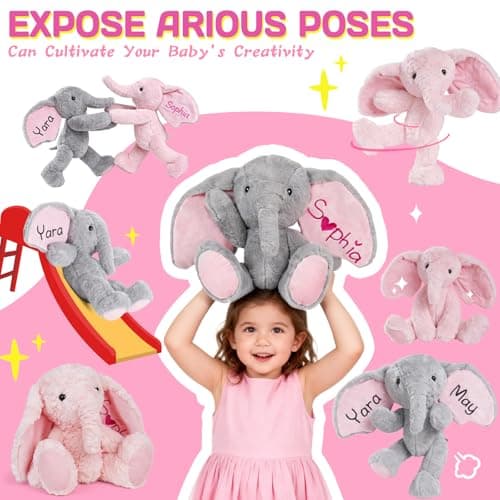 Custom Embroidered Plush Elephant with Name, Personalized Baby Plush Toys, Personalized Elephant Stuffed Animal, 1-14 Year Old Girl Toys, Christmas Birthday Gifts for Baby Boys Girls Toddlers - Thumbnail 3
