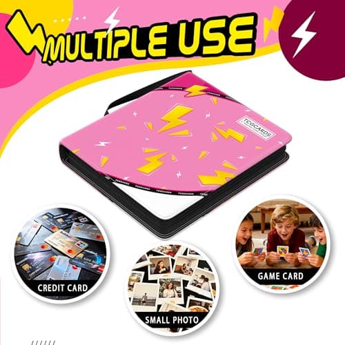 Trading Card Binder 4 Pocket,400 Pocket Card Collection Binder with 50 Removable Sleeves,PU Waterproof Top Card Book,3-Ring Zipper Collectible Trading Card Album for MTG/TCG/Card Holder Gift（Pink） - Thumbnail 4