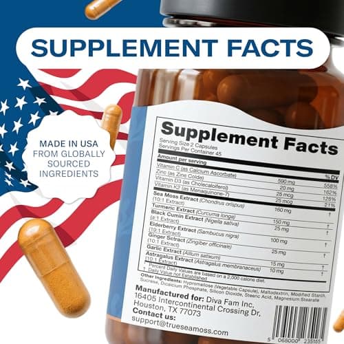 TrueSeaMoss Sea Moss Capsules – Immune Support – Sea Moss, Vitamin C, D3, Elderberry, Zinc, Turmeric, Astragalus – 90 Capsules (45 Servings) - Thumbnail 3