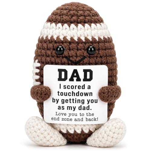 Mini Fathers Day Dad Gifts for Men from Daughter Son Wife Positive Handmade Crochet Football Birthday Gifts for Dads I Love You Papa Best Dad Gift for Step Dads Father in Law Husband Desk Decor