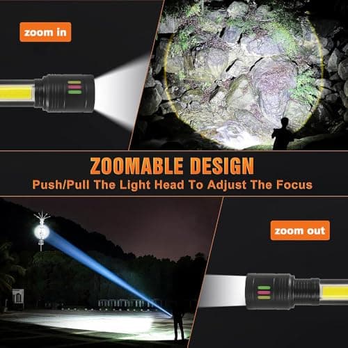Jercoda Flashlight Rechargeable,Aluminum Handheld Rechargeable Flashlight High Lumens for Home & Outdoor,1000 Lumens Led Flashlight with COB Light & LCD Display,IPX4 Waterproof Tactical Flashlight - Thumbnail 2