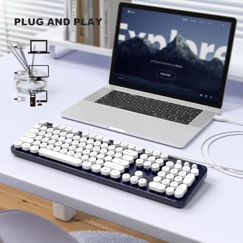 Atelus Computer Keyboards Wired, Full Size 104 Keys Typewriter Keyboard with Number Pad, Plug Play USB Keyboard for PC Laptop Desktop Windows (Dark Blue) - Thumbnail 3
