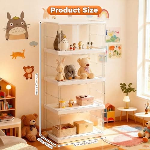 XOS 198QT Ultra Large Storage Bins Closet Organizer and Storage Foldable & Collapsible Containers Drawers Organizer Bookshelf Bookcase Cabinet Display Case 4-Tier Plastic with Lids for Bedroom - Thumbnail 2