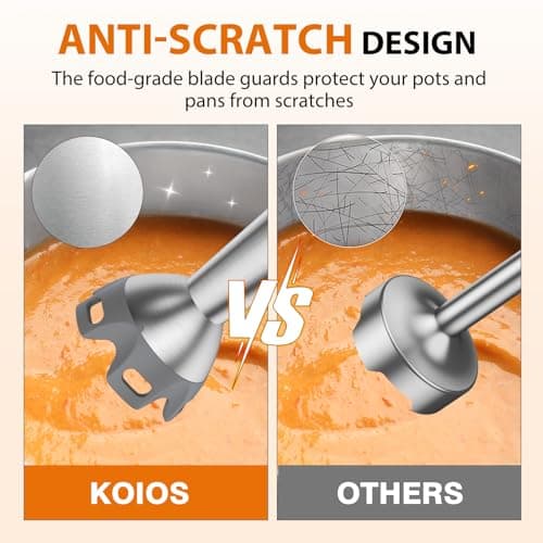 KOIOS Immersion Blender, 1000W Anti-scratch 3-in-1 Hand Blender, Upgraded 12 Speed Stainless Steel Blade Stick Blenders with Turbo Mode, Whisk and Milk Frother, Non-BPA - Thumbnail 3