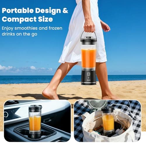 Personal Size Portable Blender for Shakes & Smoothies, 16oz Mini Small Smoothie Blender with On Go Lid & Sip Lid, 26000RPM Rechargeable Cordless Electric Blender for Travel Gym Office - Thumbnail 5