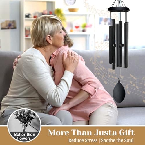 Wind Chimes for Outside Deep Tone, 30 Inch Memorial Wind Chimes with 6 Tuned Aluminum Tubes, Black Garden Decor for Sympathy Gift, Mother’s Day, Patio, Porch with S Hook & Greeting Card - Thumbnail 4