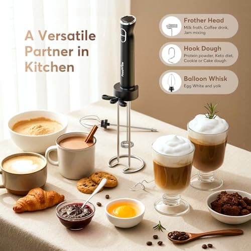 FoodVille MF06 Rechargeable Milk Frother 1800 Mah with 9 Speed and 3 Frother, LED Display Screen, Storage Stand, for Coffee Milk Foam, Cappuccino, Latte, Keto Diet, Protein Powder, Matcha, Bulletproof - Thumbnail 6