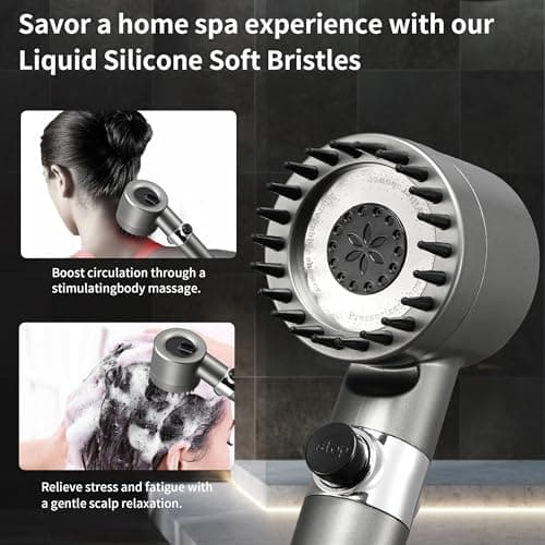 Iopsk Fitered Shower Head with Handheld for Hard Water, High Pressure Handheld Shower Heads with On Off Switch, Showerhead with Long Hose(Gun Grey,2 Filters) - Thumbnail 5